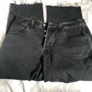 Black Button Up Mom/ Straight Leg Jeans 32/ 14